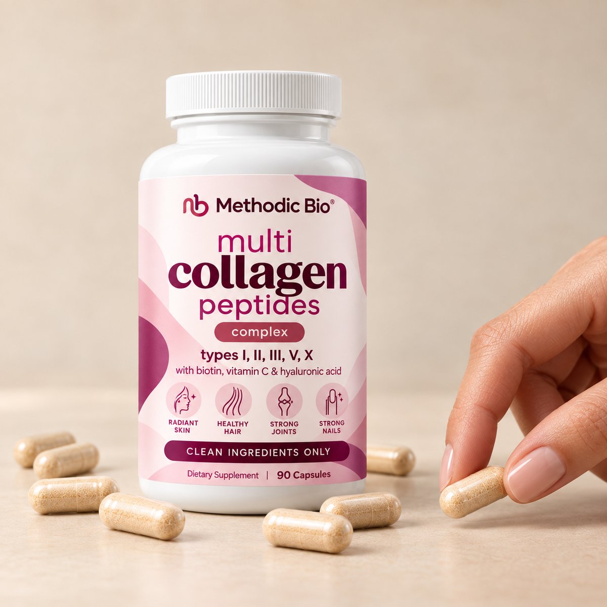 Methodic Bio Multi Collagen Peptides Complex bottle with capsules