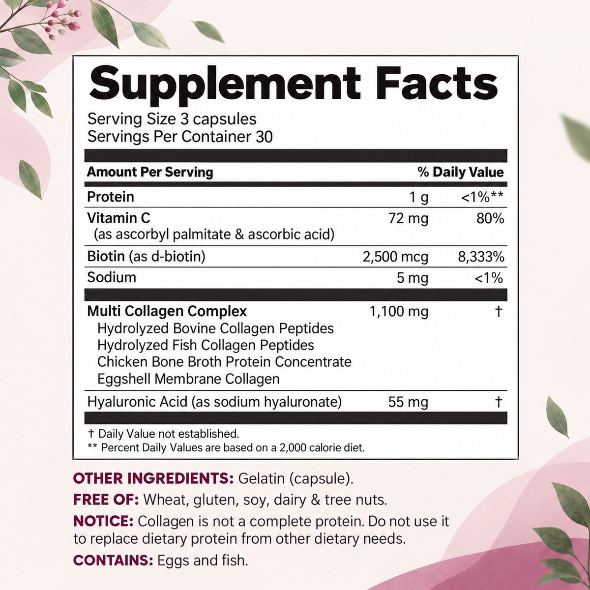 Supplement Facts for Multi Collagen Complex